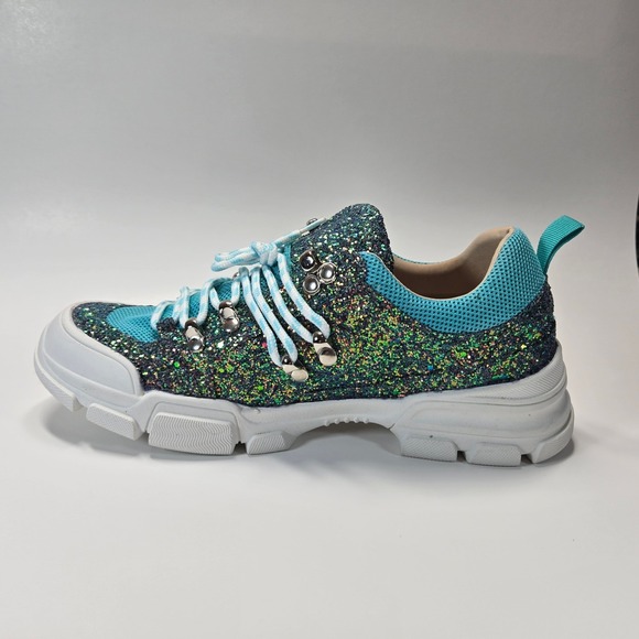 Chase and Chloe Glitter Chunky Sneakers Womens 8.5 Turquoise Y2K NEW NWOB - Picture 5 of 9